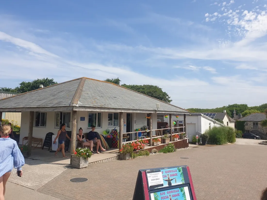The shop and reception building at Gwithian Farm Campsite.